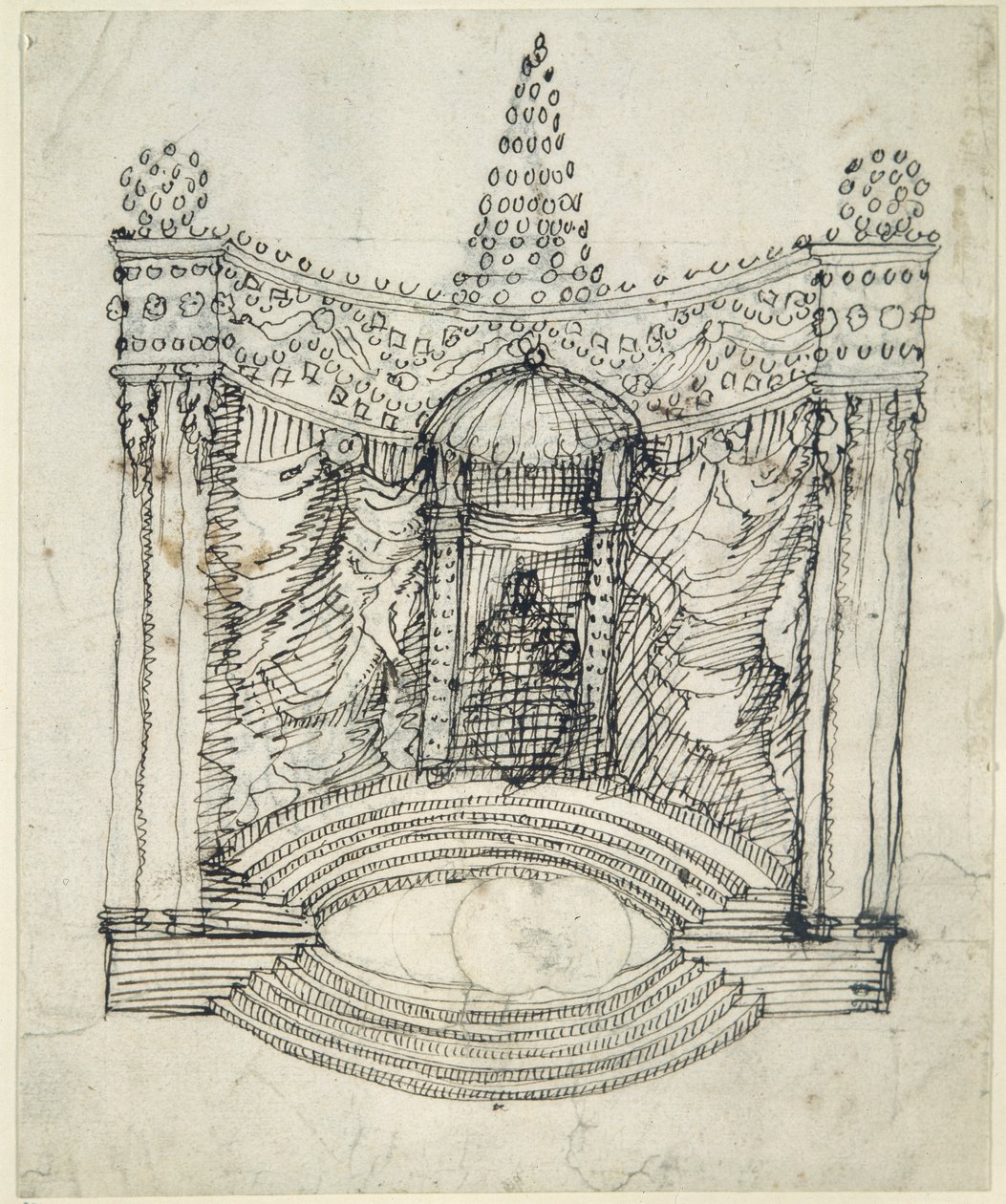 Trůn (pero a inkoust na papíře) od Inigo Jones