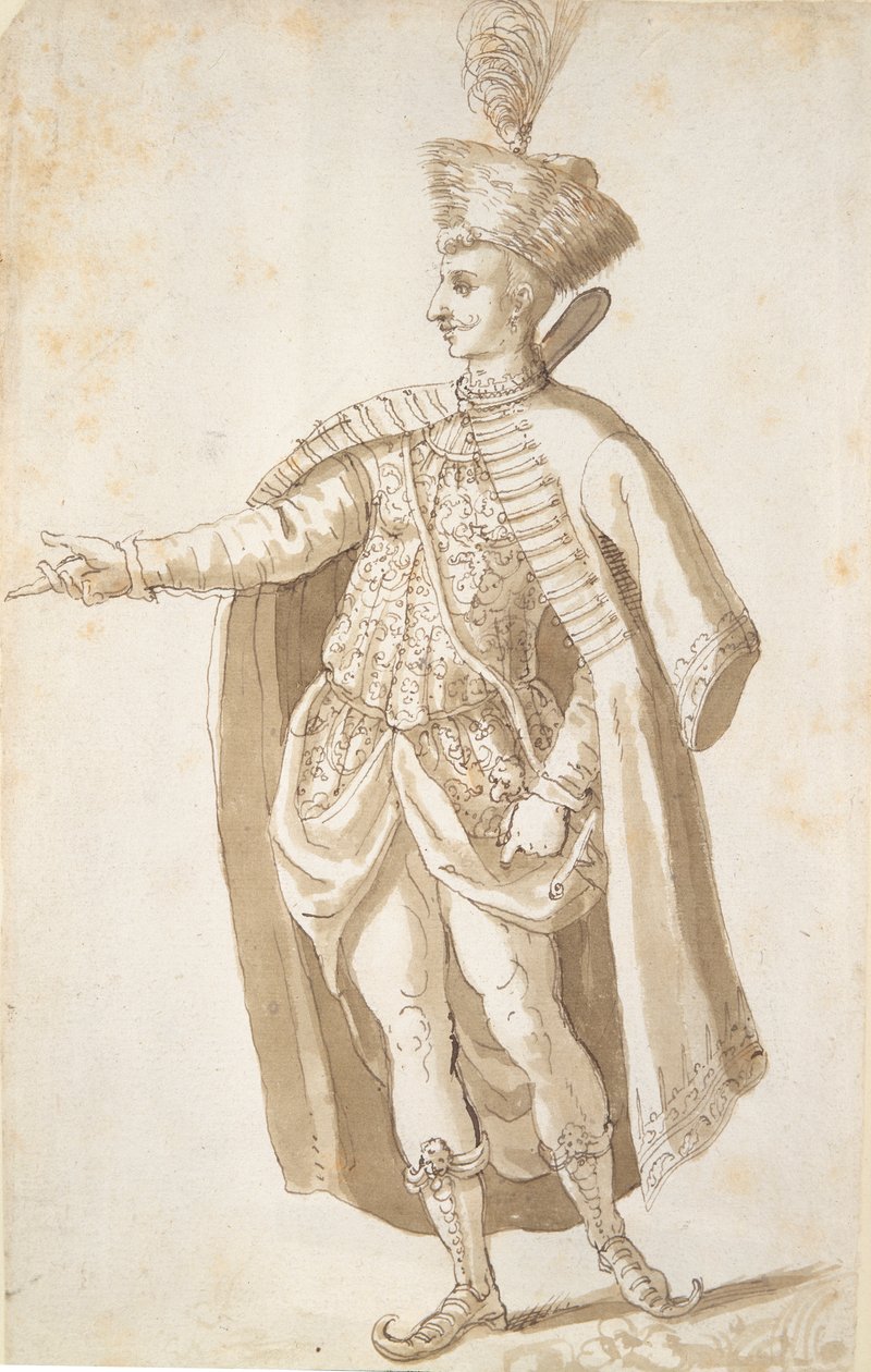 Polský rytíř (pero a inkoust na papíře) od Inigo Jones