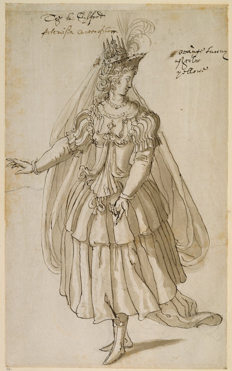 Queen Artemisia, cca 1609 (pero a inkoust na papíře) od Inigo Jones