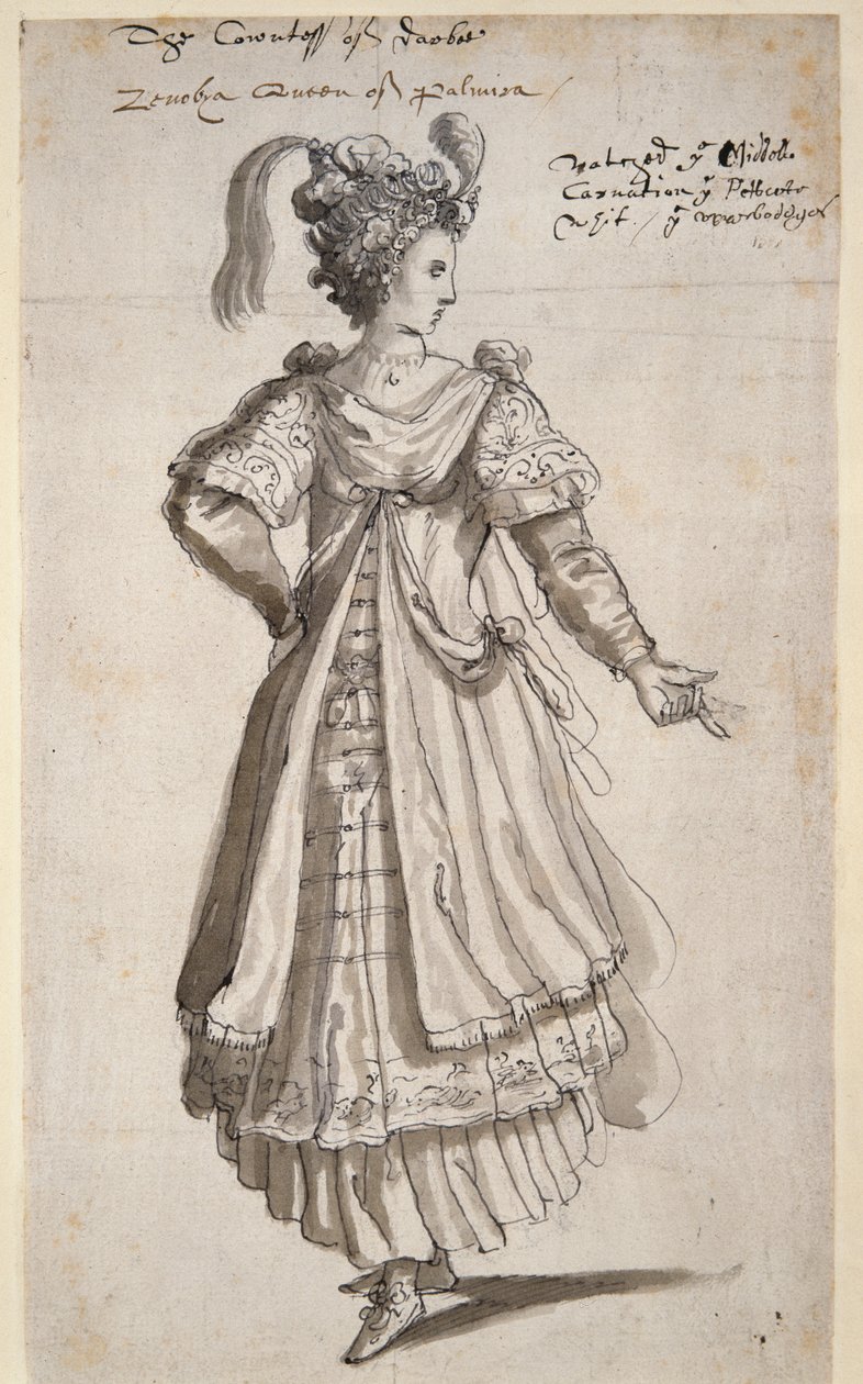 Queen Zenobia, cca 1609 (pero a inkoust na papíře) od Inigo Jones