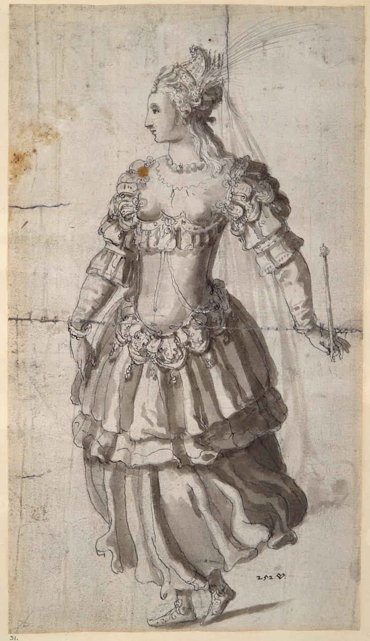 Neznámá královna (pero a inkoust na papíře) od Inigo Jones