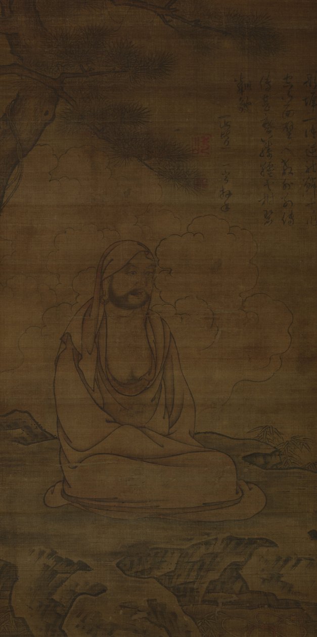 Bodhidharma pod borovicí od Inscription by Issan Ichinei