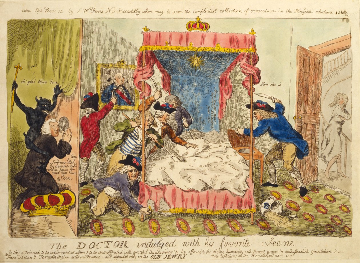 Doktor se oddává své oblíbené scéně, 1790 (ručně kolorovaný lept) od Isaac Cruikshank