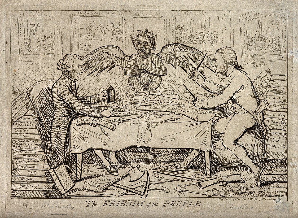 Republikánská solidarita Josepha Priestleyho a Thomase Painea. 1792 od Isaac Cruikshank