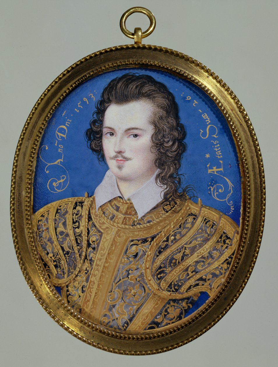 Portrét neznámého mladíka, 26 let, 1593 (čb na pergamenu) od Isaac Oliver