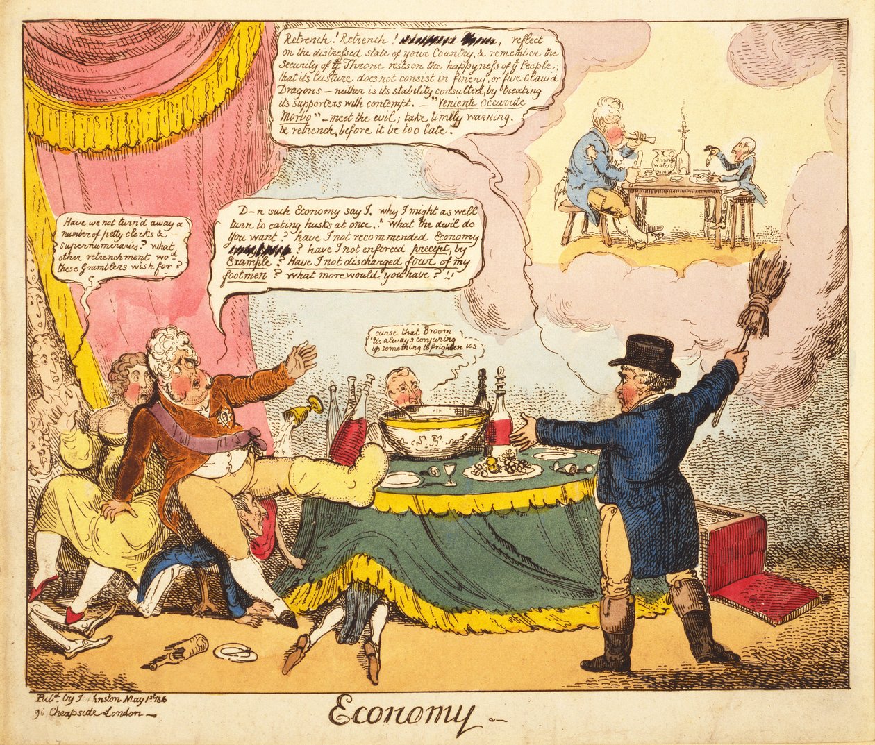 Economy, 1816 (ručně kolorovaná rytina) od Isaac Robert Cruikshank