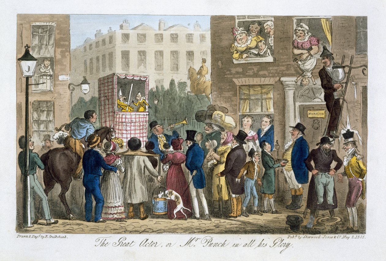Velký herec aneb Pan Punch v celé své kráse, z knihy "The English Spy", kterou napsal Charles Molloy Westmacott (1788-1868), vydáno v Londýně roku 1825. od Isaac Robert Cruikshank