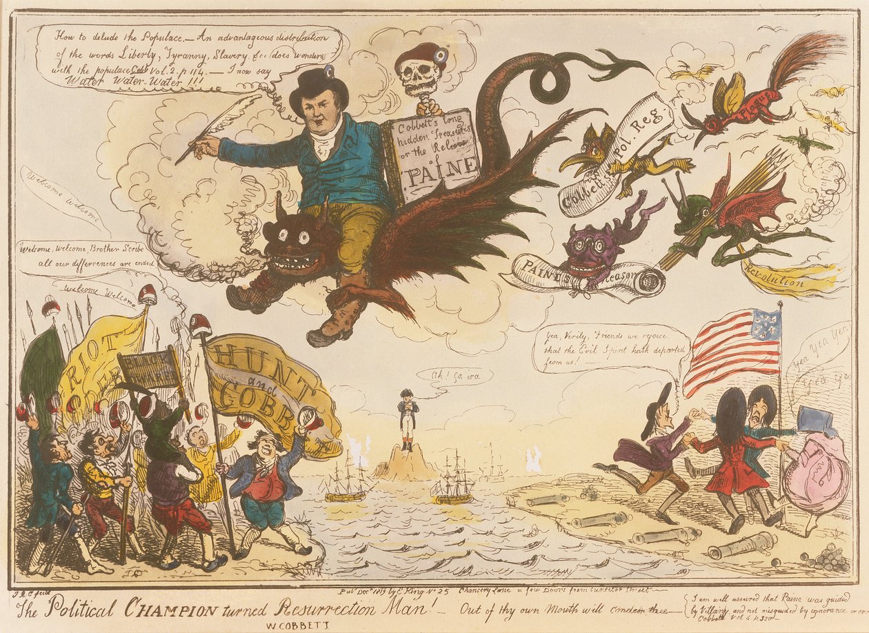 Politický šampión se stal mužem vzkříšení! -Z vlastních úst tě odsoudí.., 1819 (barevný lept) od Isaac Robert Cruikshank