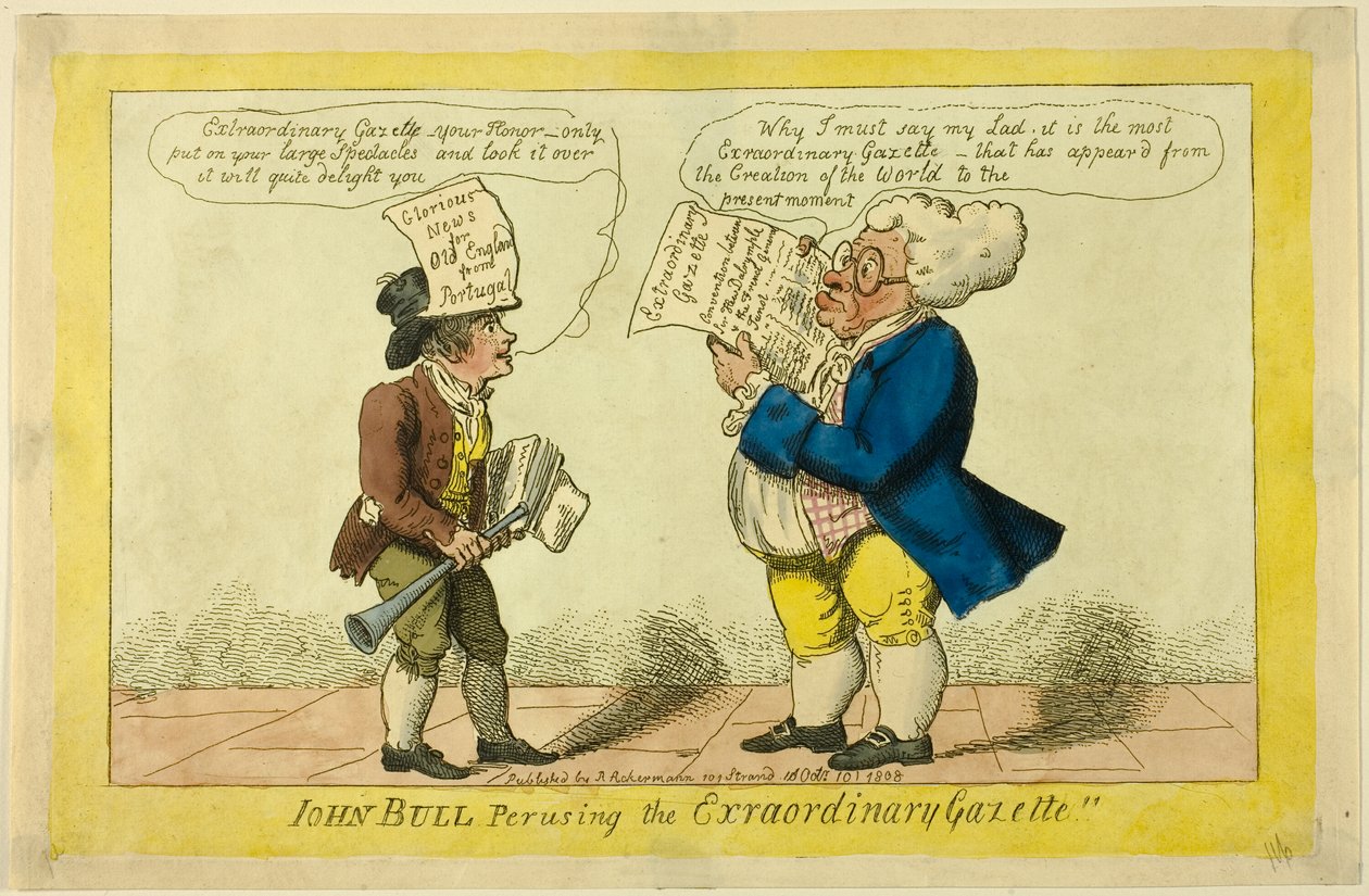 John Bull si prohlíží Mimořádné noviny od Isaac Cruikshank