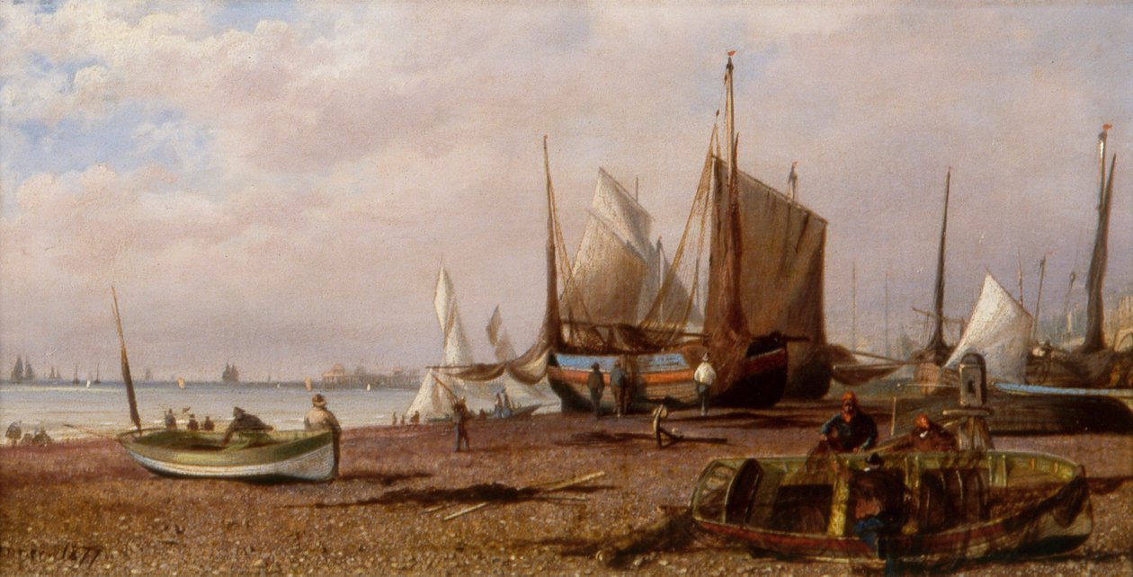 Brighton Beach s rybářskými loděmi od Isaac Walter Jenner