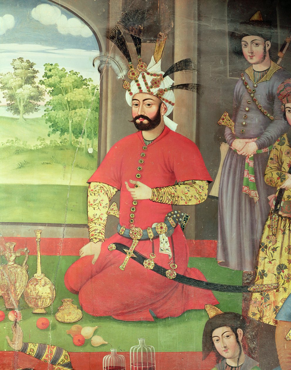 Recepce pro velvyslance Velkého Moghula na dvoře šáha Tahmaspa, detail krále od Islamic School
