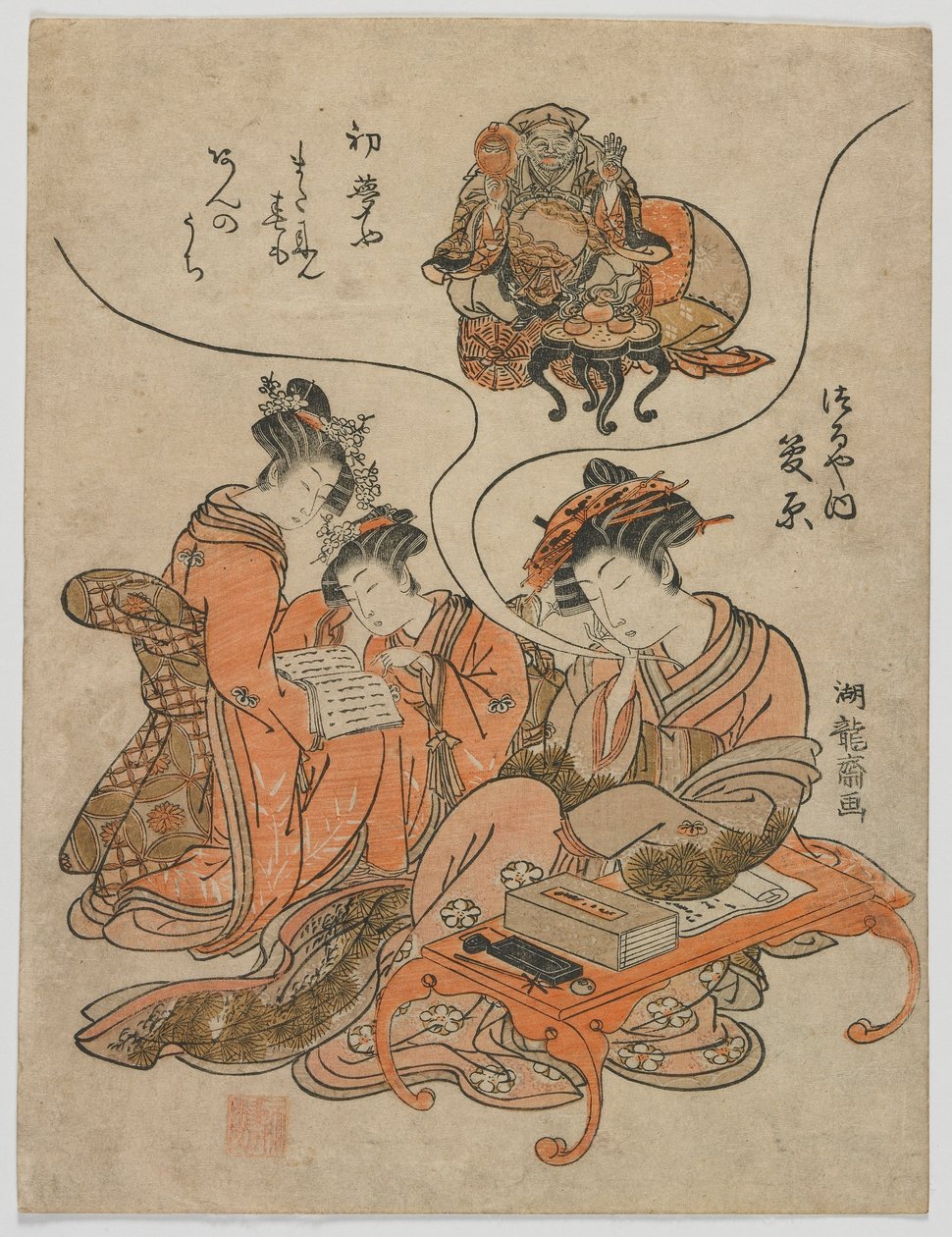 Kurtizána Sugawara ze snění Tsuruya, období Edo, kolem roku 1778 (barevný dřevotisk) od Isoda Koryusai