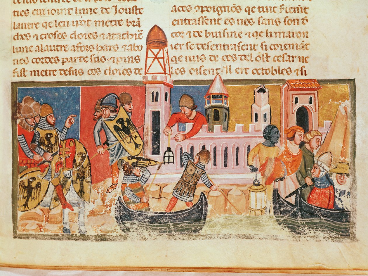 Bitva u hradeb města z „Života dvanácti Caesarů“ od Gaia Suetonia Tranquilluse (asi 75–150) od Italian School