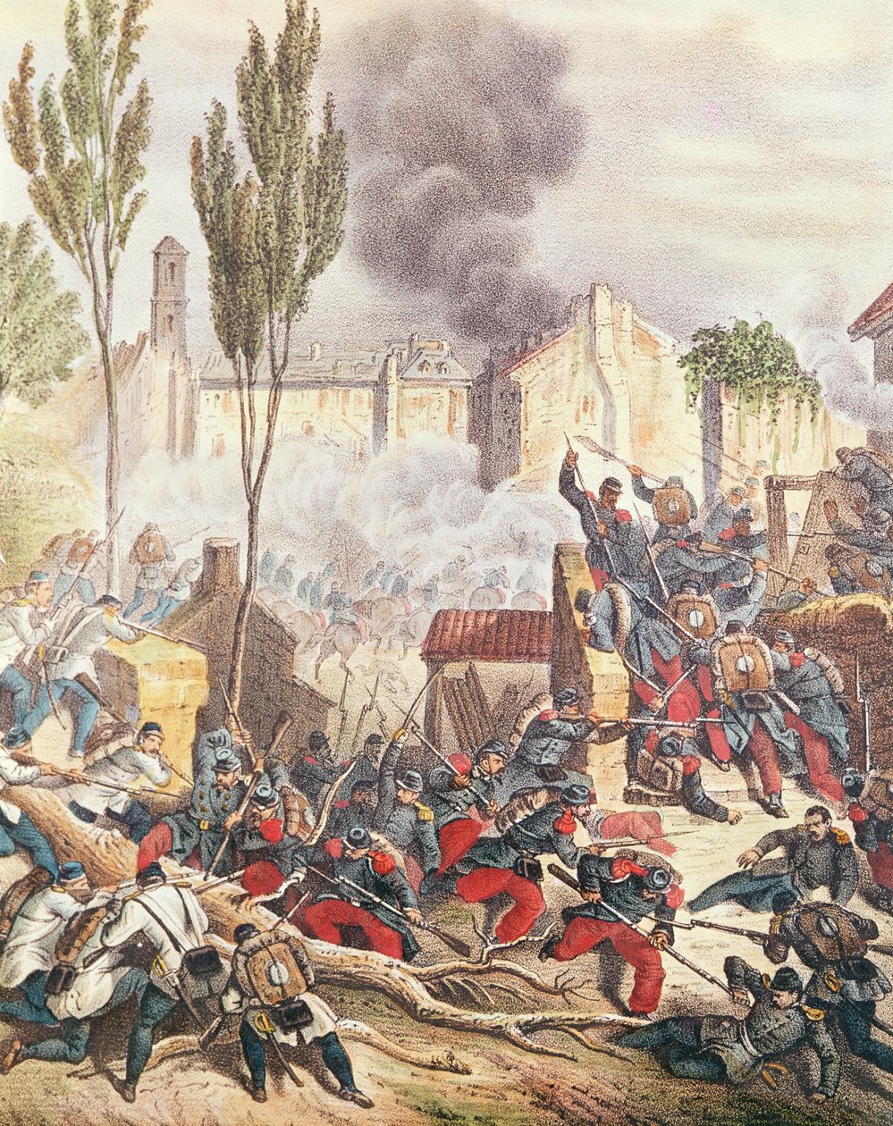 Piemonťané a Francouzi v bitvě u Magenty v roce 1859 (barevná rytina) od Italian School
