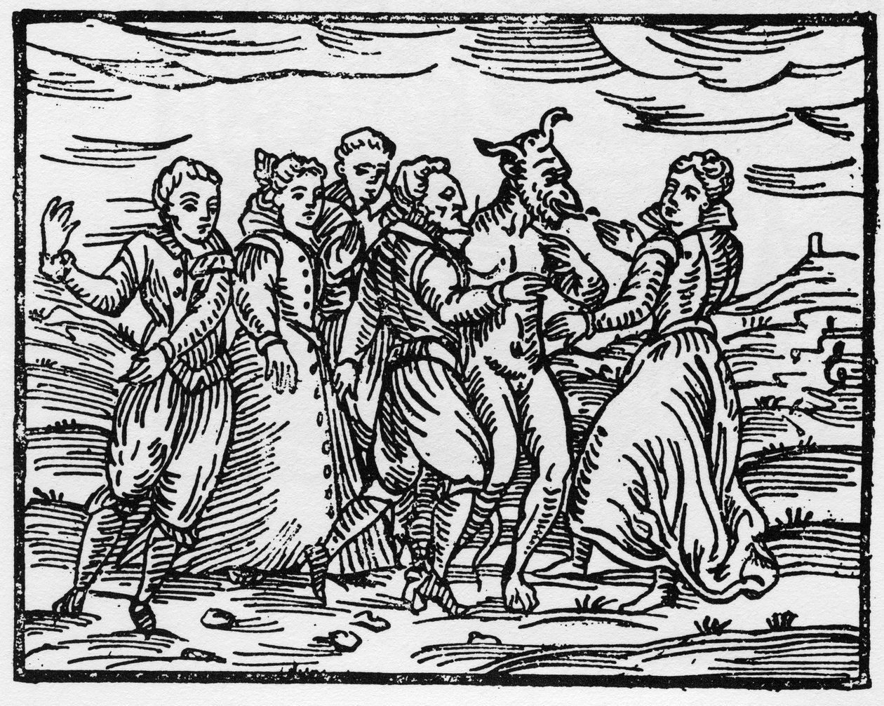Čarodějnice tančící s ďáblem, ilustrace z Compendium Maleficarum od Francesca Maria Guazza, 1608 od Italian School