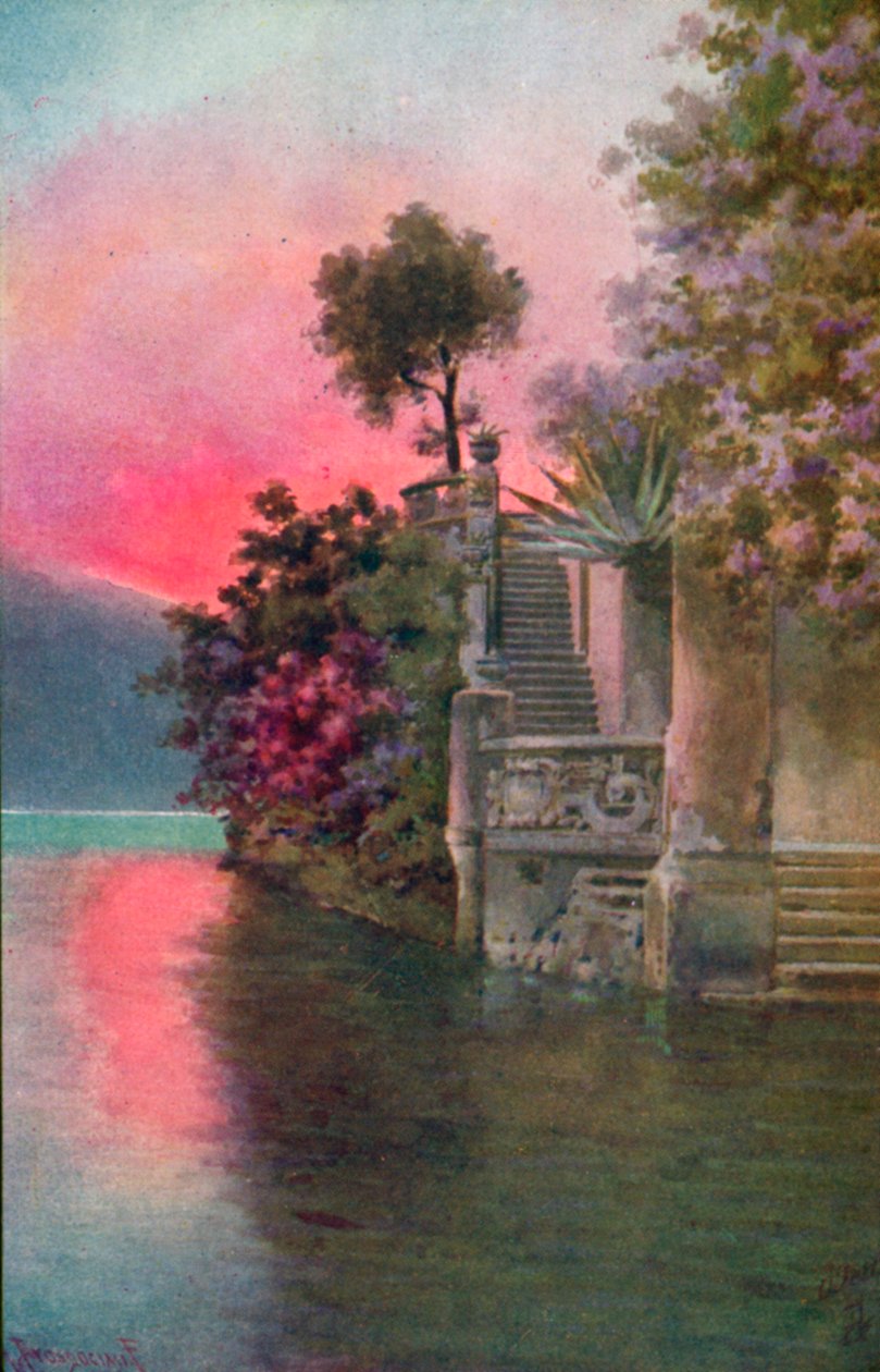 Bellagio, jezero Como, Itálie (barevná litografie) od Italian School