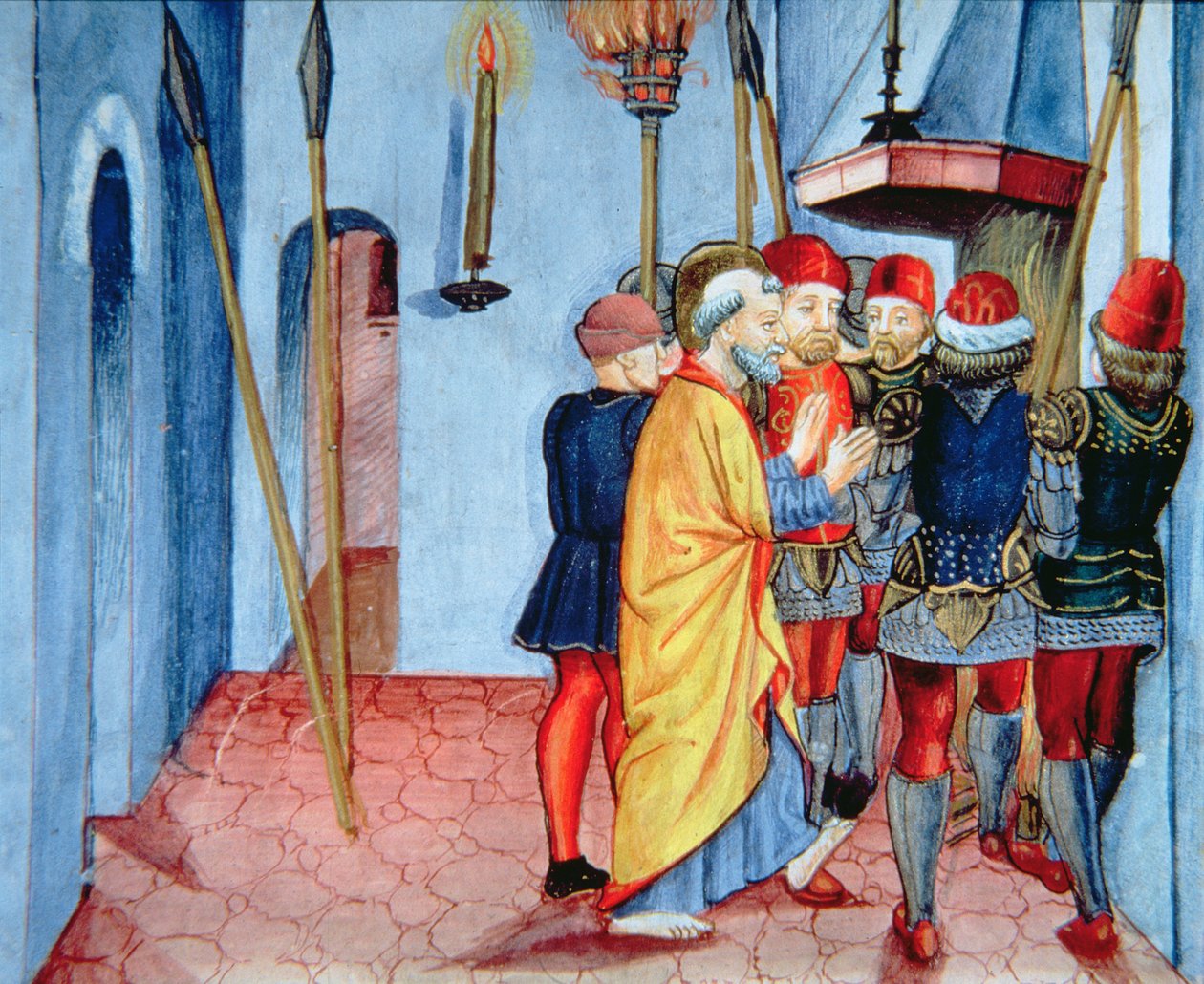 Fol.107v Petr popírá Krista (vellum) od Italian School