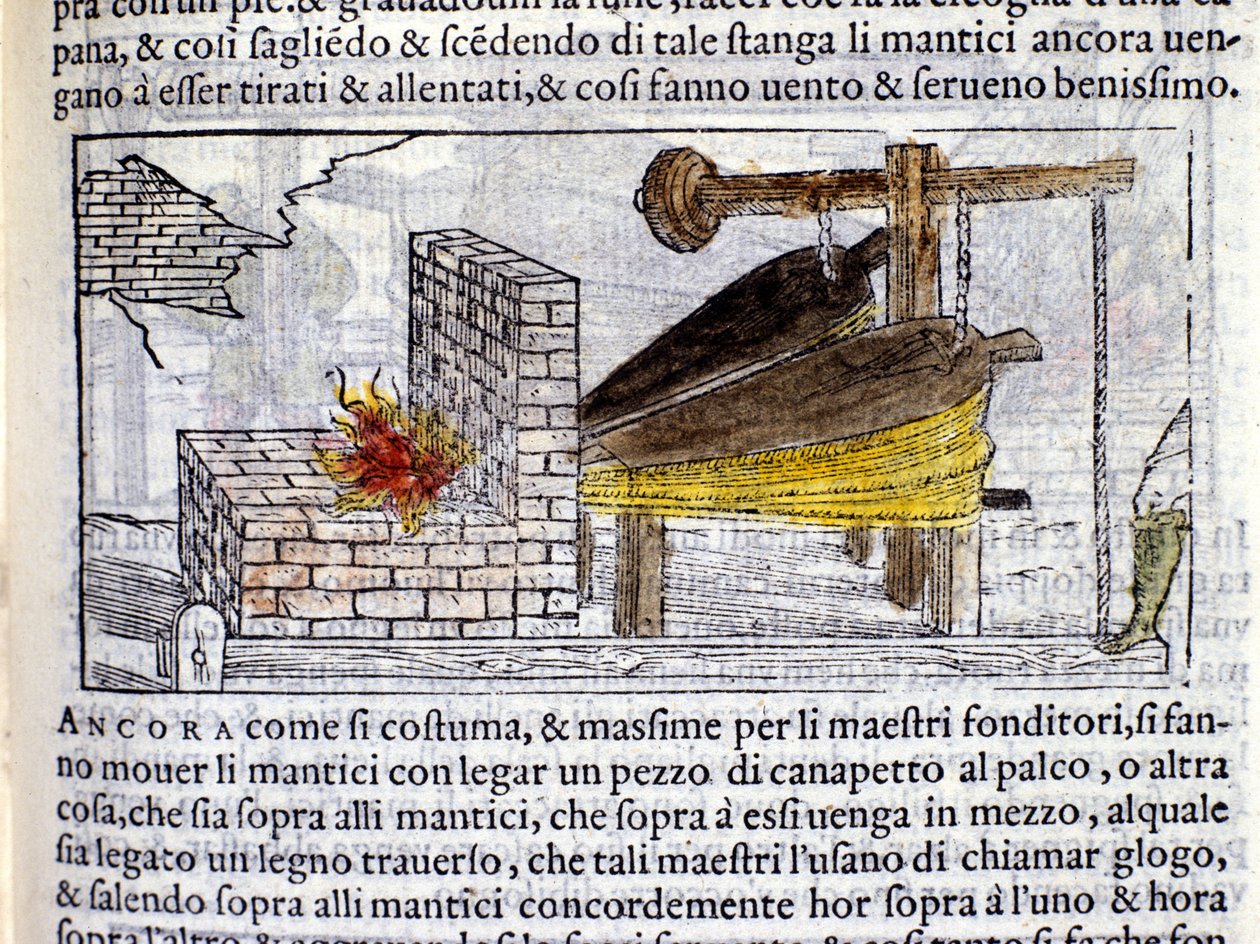 Kovárna - v "Pirotechnia" "z Biringuccio od Italian School