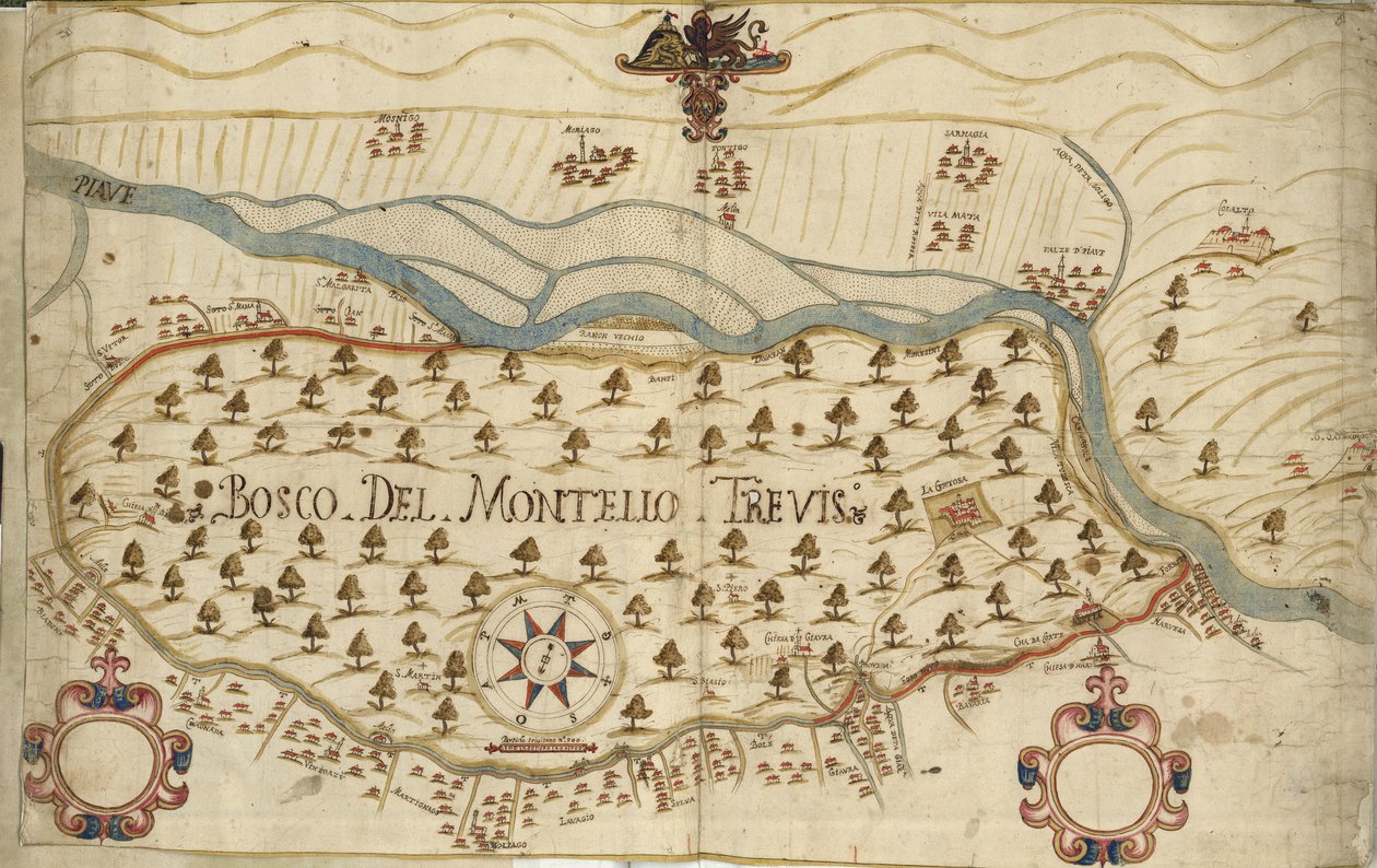Montello, mapa, XVIII století, Veneto, Itálie od Italian School