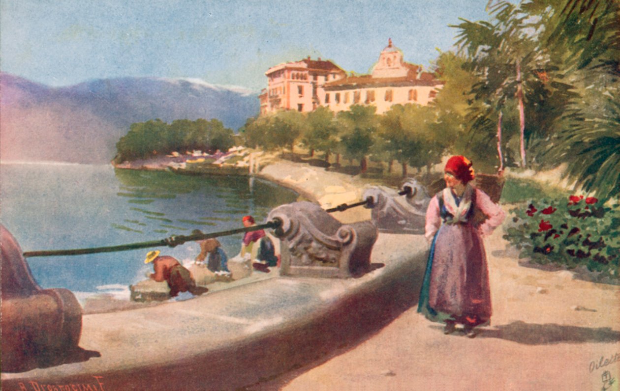 Pallanza, jezero Maggiore, Itálie (barevná litografie) od Italian School