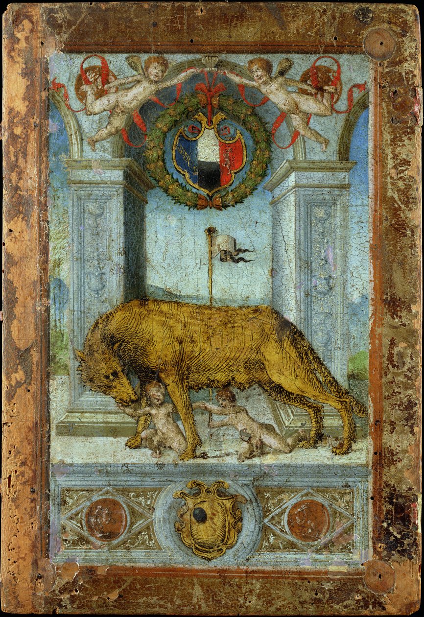 Vlčice kojící Romulus a Remus od Italian School
