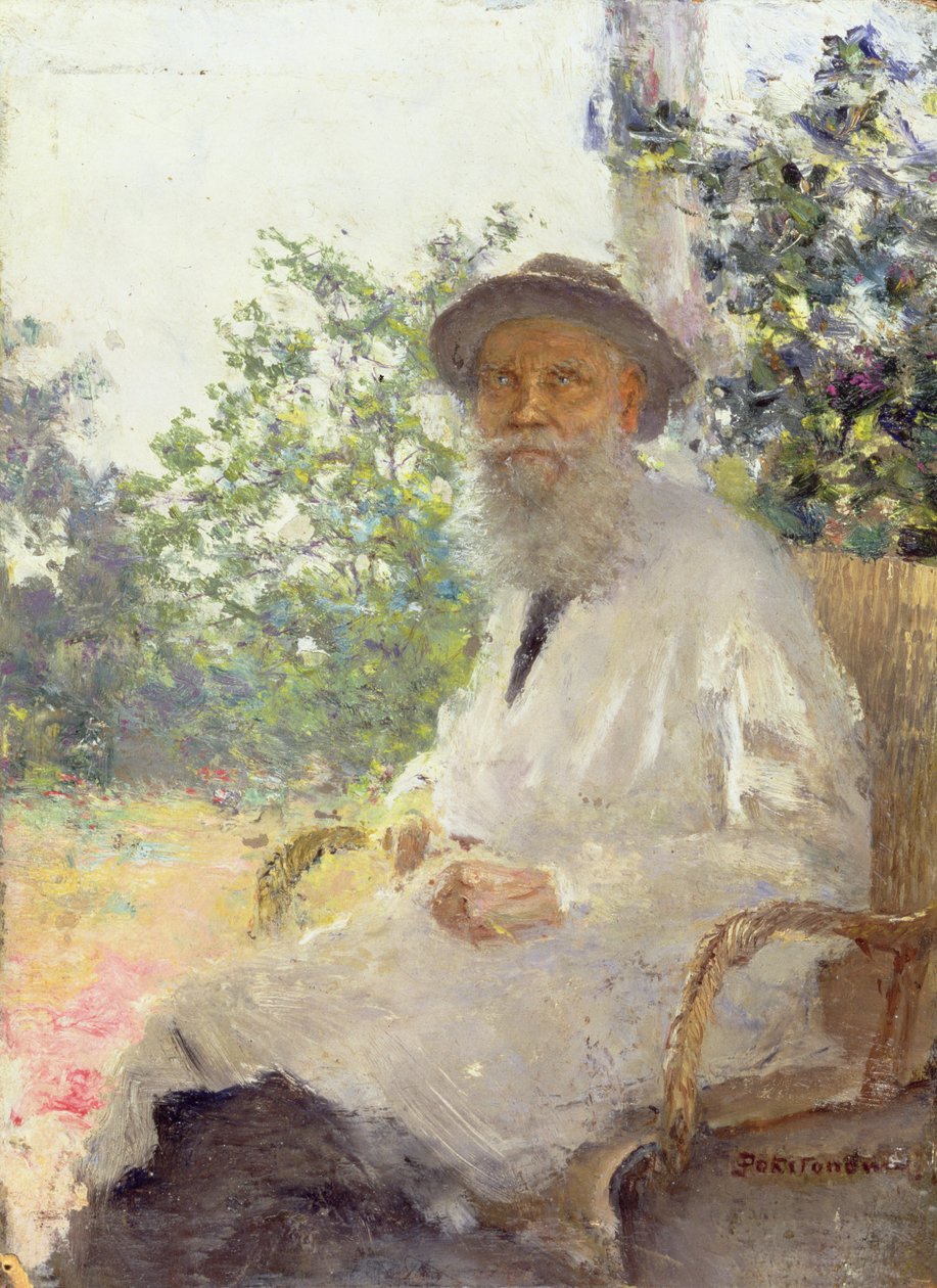 Portrét Lva Nikolajeviče Tolstého (1828-1910) na terase, 1905 od Ivan Pokitonov