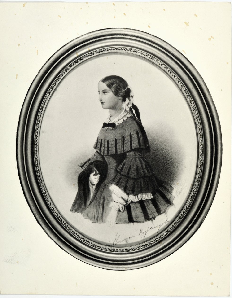 Portrét Florence Nightingalové, kolem roku 1840 (miniaturní) (černobílá fotografie) od J. Rawlins