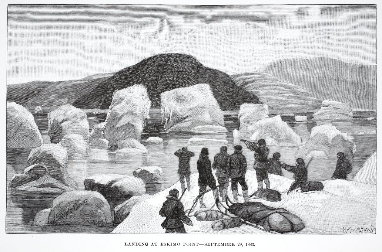 Přistání v Eskimo Point, 29. září 1883, Pub. Londýn 1886 od J. Steeple Davis