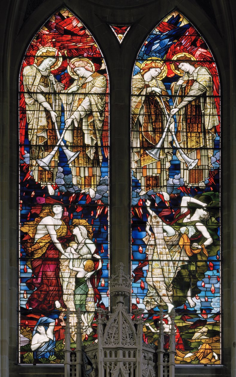 Jesmond, St George, Gateshead Stained Glass Co, J W Brown TR Spence, East Window, The Last Judgement, 1888 od J. W. and Spence Brown