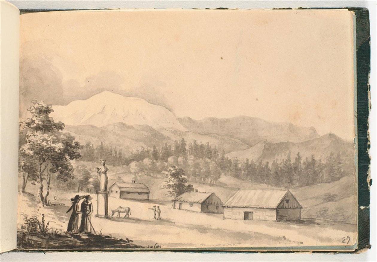 Horská krajina s lidmi a domy od Johan Christian Dahl
