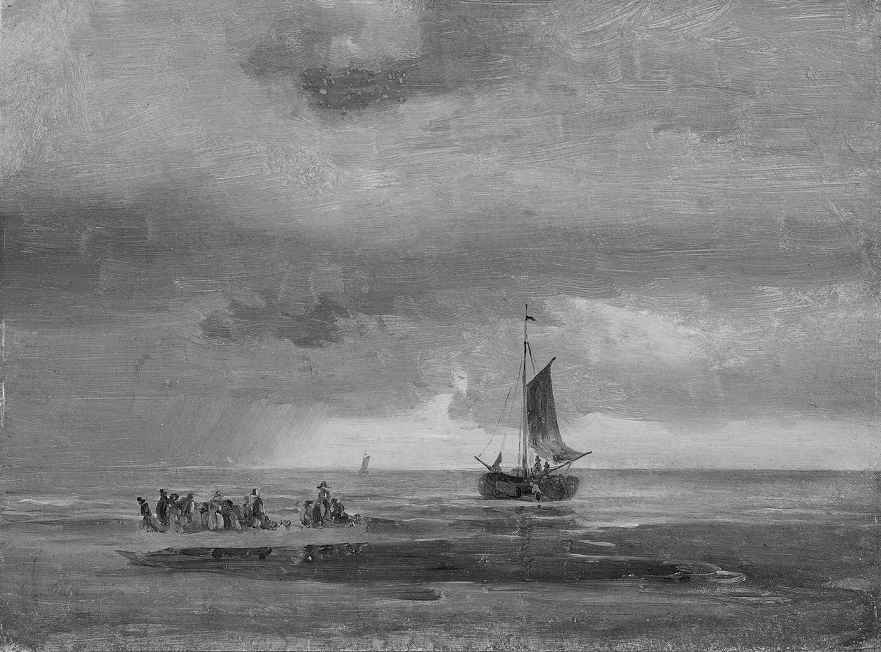 Plochá pláž při západu slunce od Johan Christian Dahl