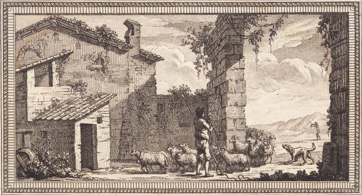Pastýř s ovcemi a kozami od J.F. Clemens