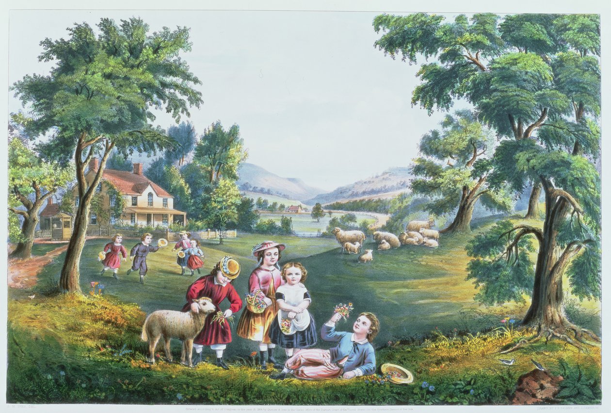 The Four Seasons of Life: Childhood, `The Season of Joy`, vyryli Parsons a Atwater, pub. od Currier and Ives, New York, 1868 (viz 87971, 87966, 87970) od N. and Ives, J.M. Currier