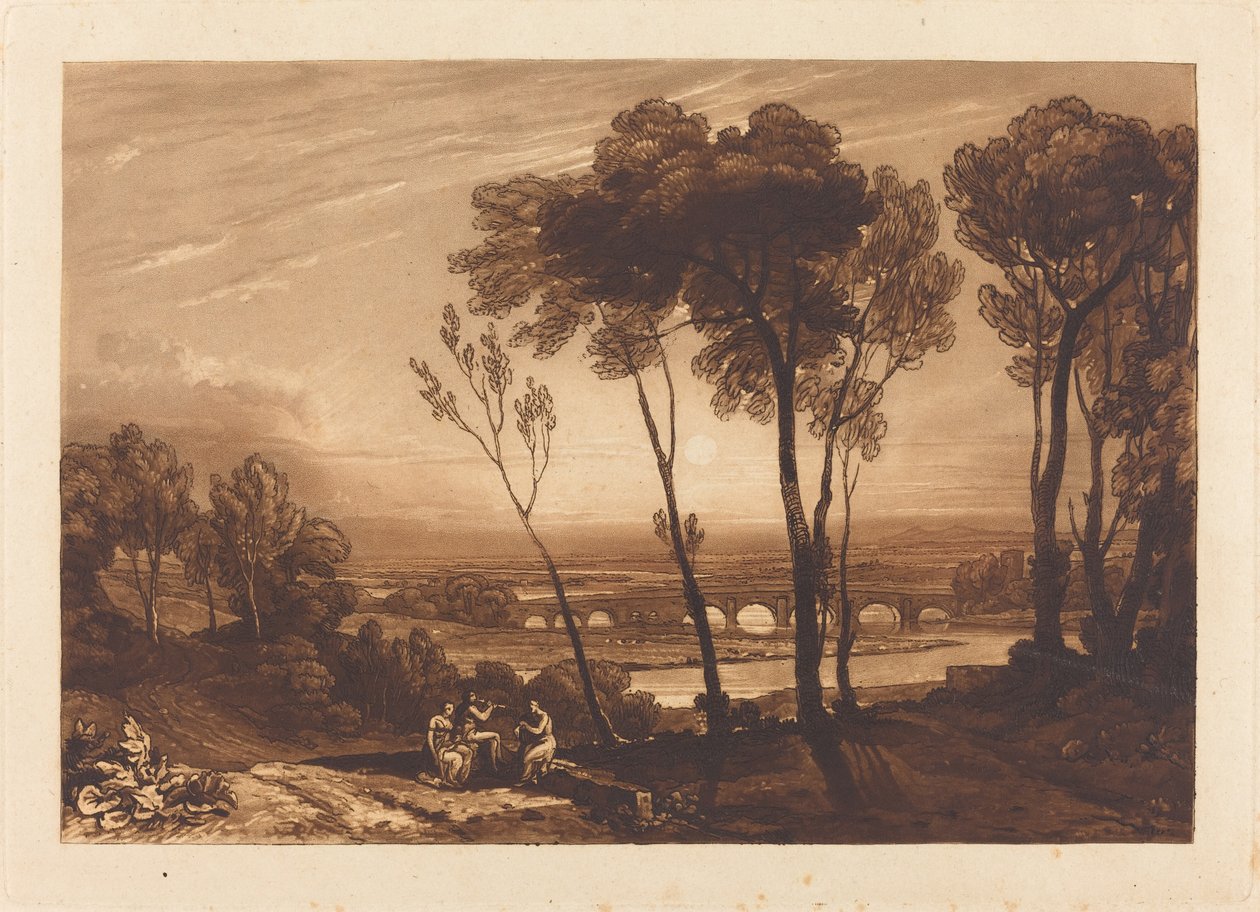 The Bridge in Middle Distance, publikoval 1808. od Joseph Mallord William Turner