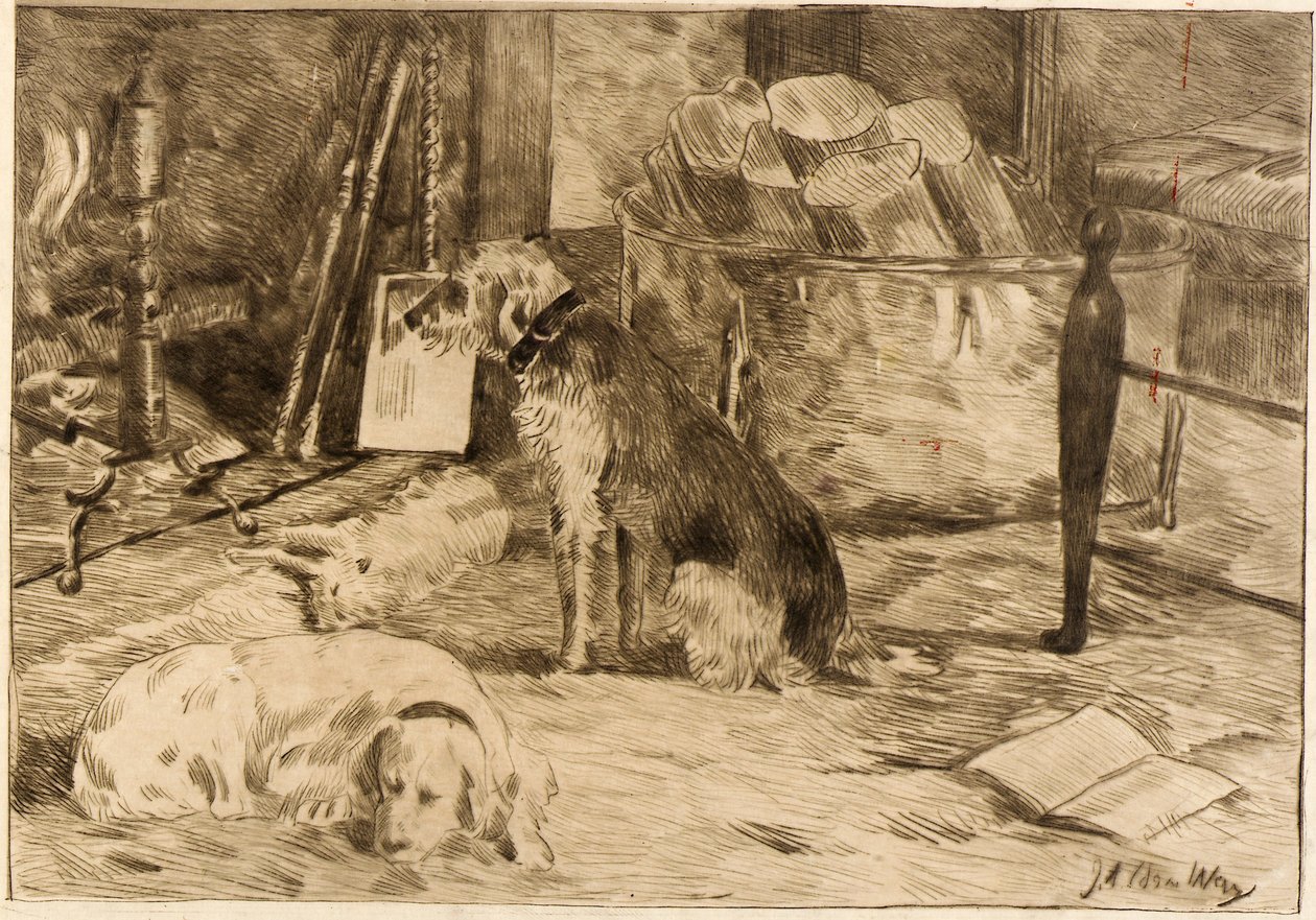 Psi na krbu č. 1 od J. Alden Weir