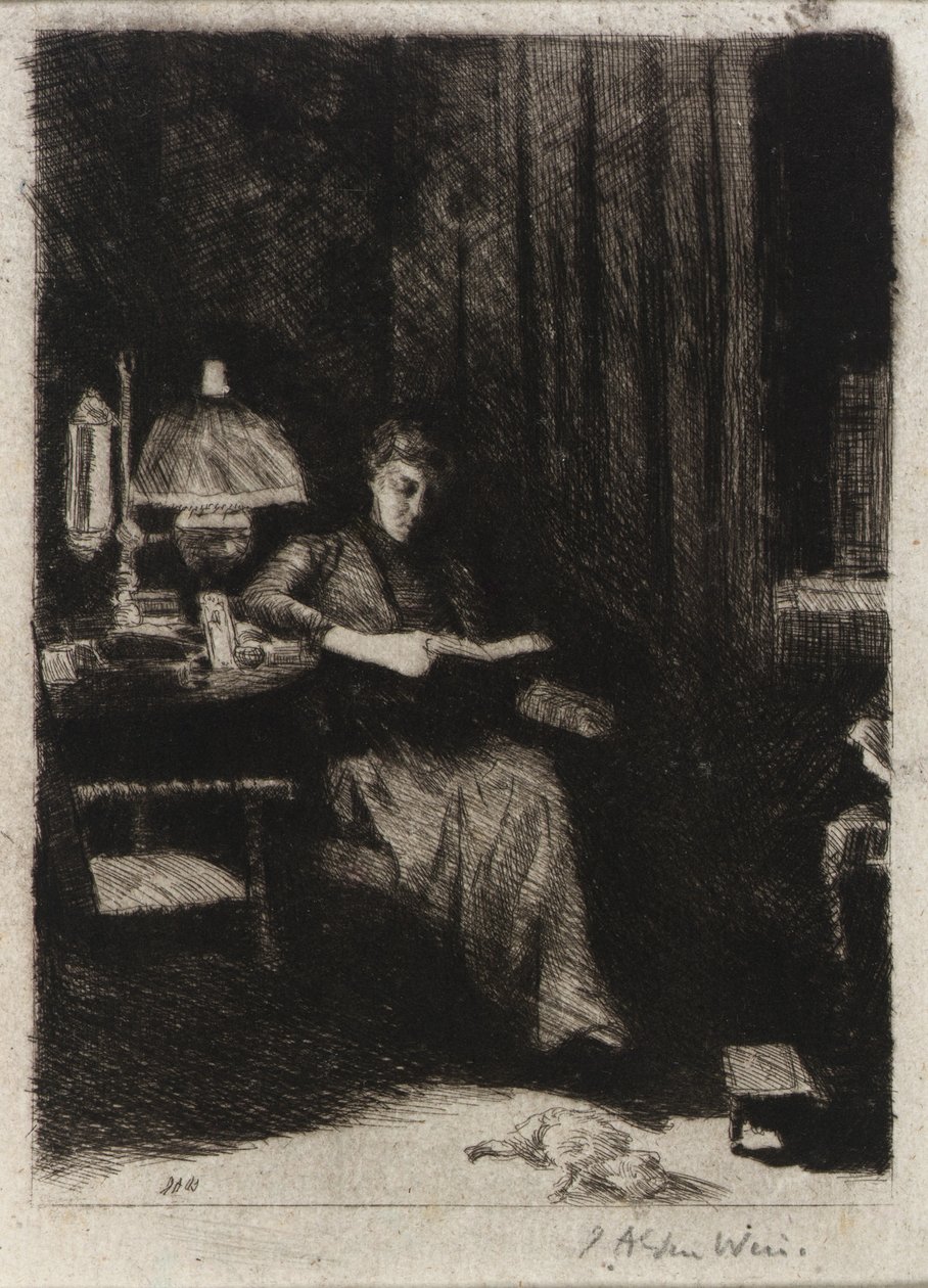 Večerní lampa od J. Alden Weir