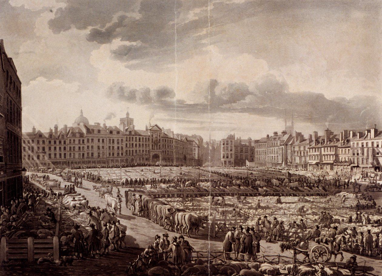 Smithfield Market, Londýn, 1811 od J Bluck
