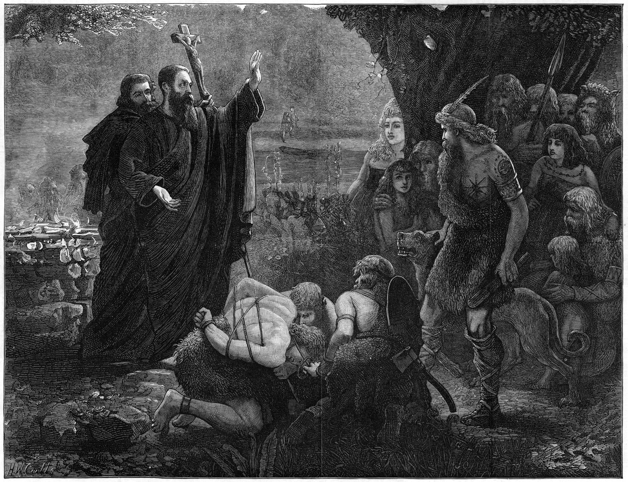 Křesťanští misionáři přerušující lidskou oběť, 1878. od J. Christie