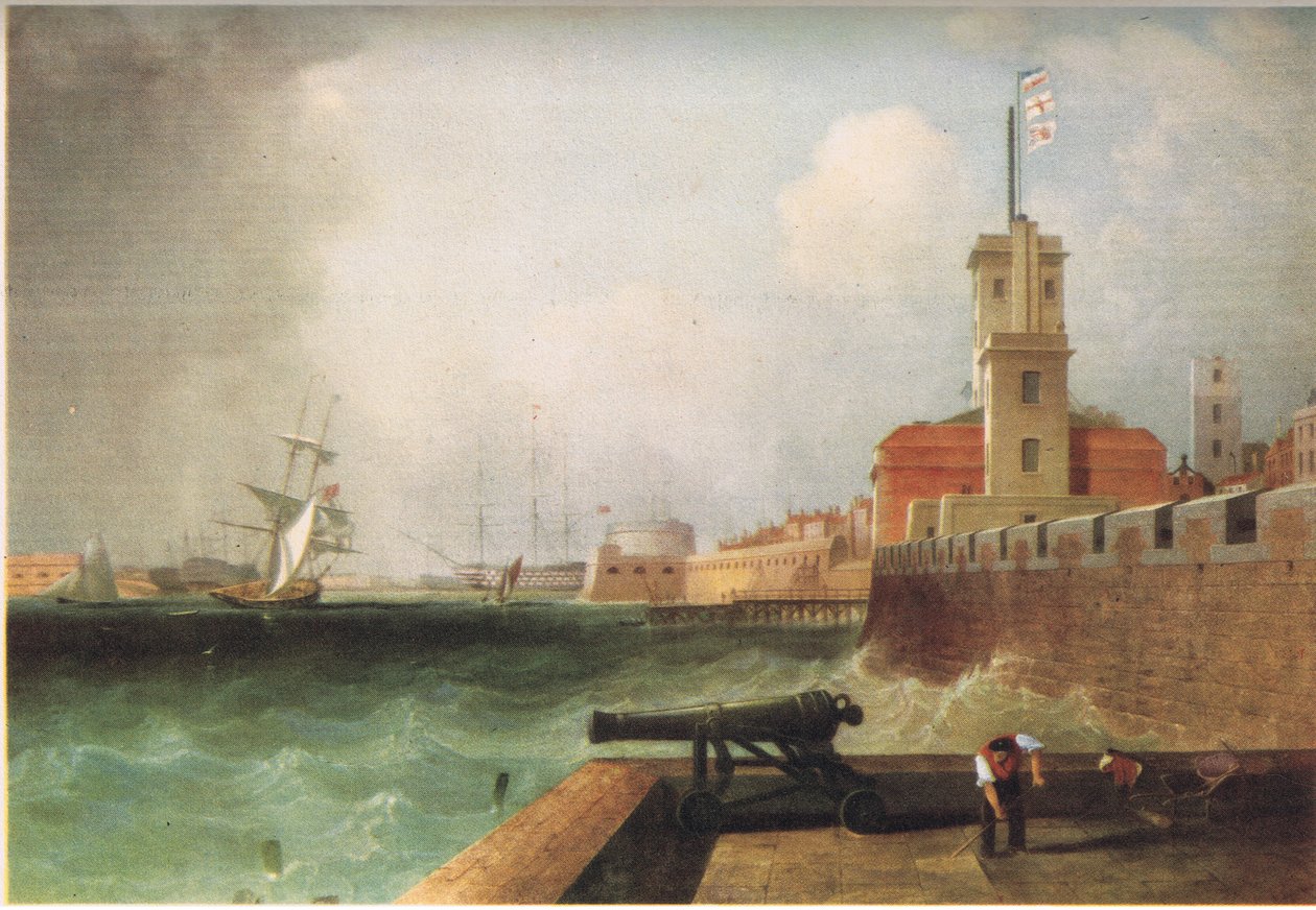 Vjezd do přístavu Portsmouth 1846 od J. Lynn