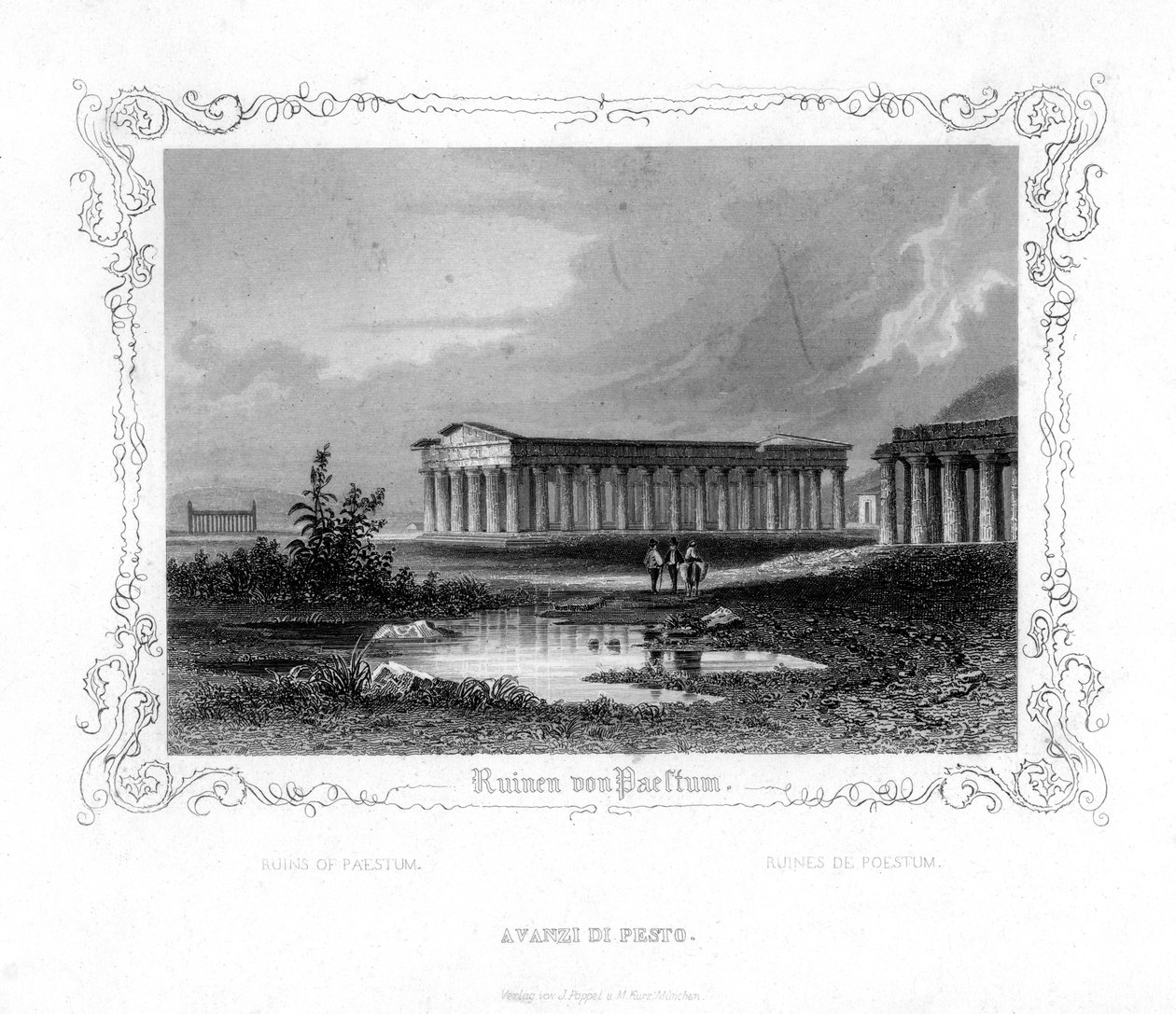 Ruiny Paestum, Itálie, 19. století od J. Poppel
