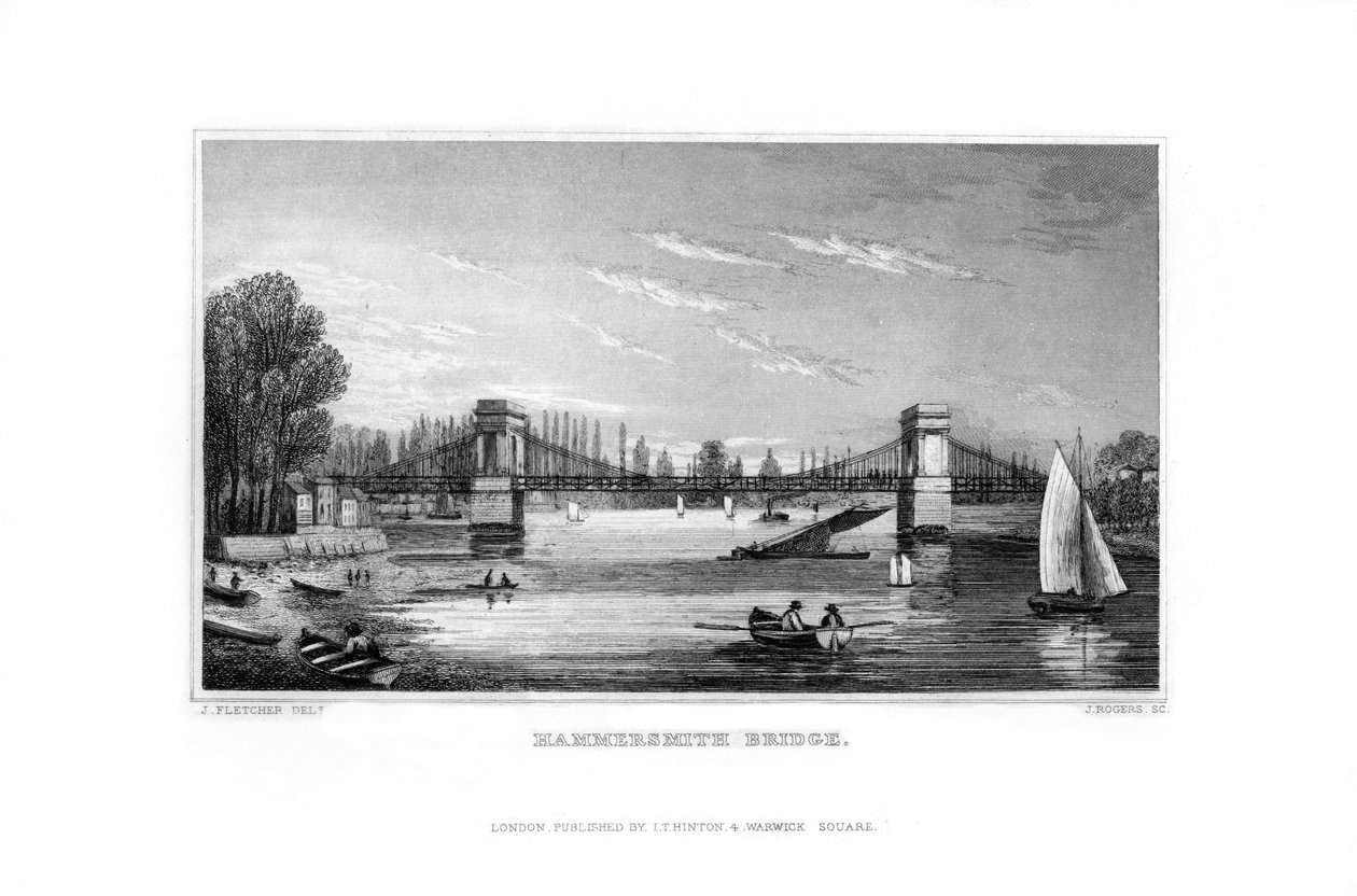 Hammersmith Bridge, Hammersmith, Londýn, 1829. od J. Rogers