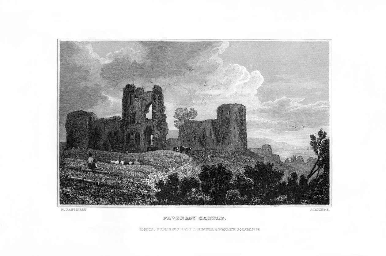 Hrad Pevensey, Pevensey, East Sussex, 1829. od J. Rogers
