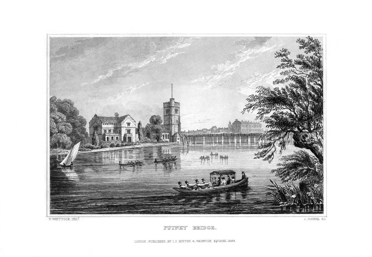 Putney Bridge, Londýn, 1829. od J. Rogers