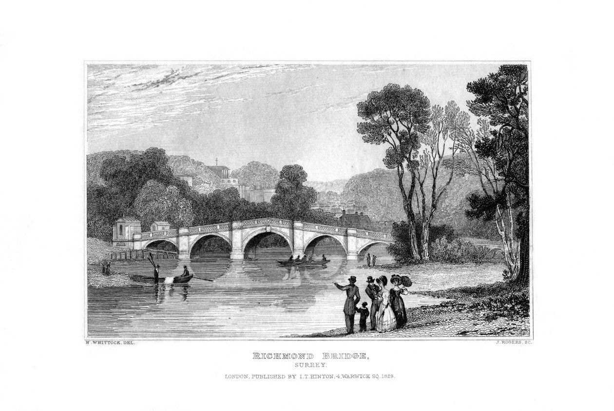 Richmond Bridge, Londýn, 1829. od J. Rogers