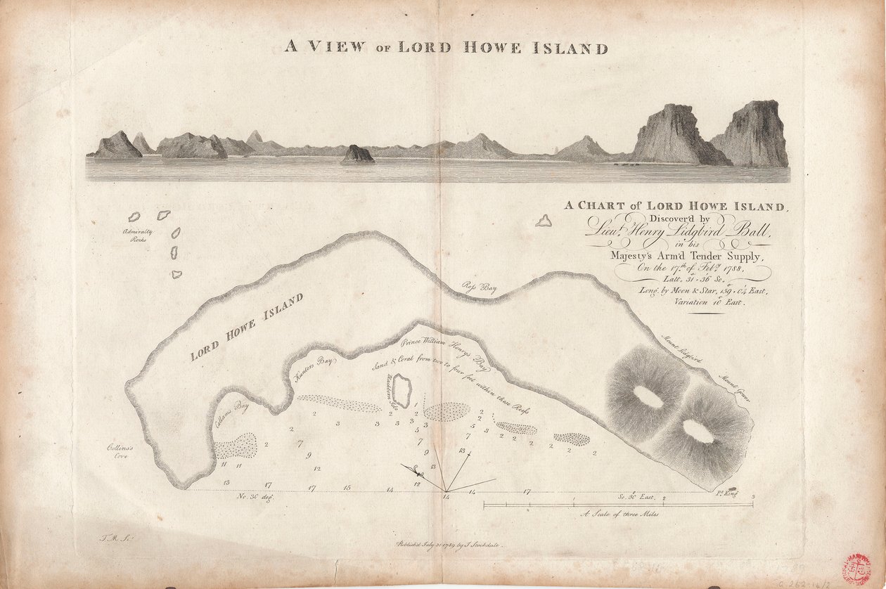 Mapa ostrova Lord Howe od J. Stockdale