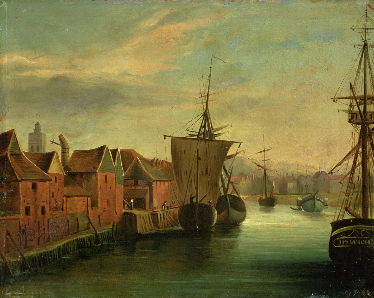 Nábřeží sv. Kateřiny, Ipswich, asi 1830 (deska) od Jabez Hare