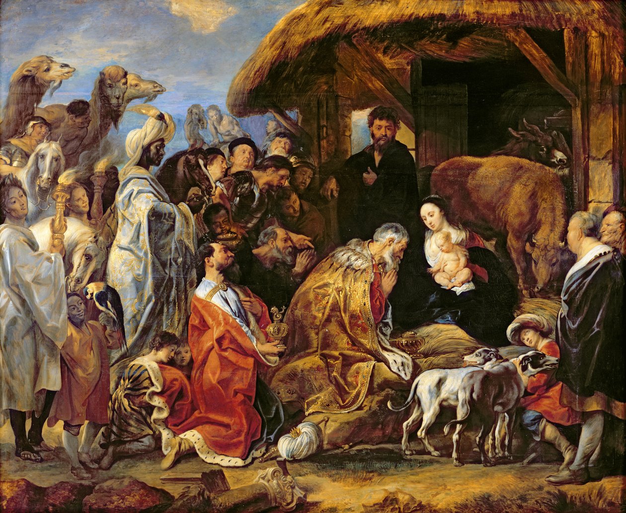 Klanění tří králů od Jacob Jordaens