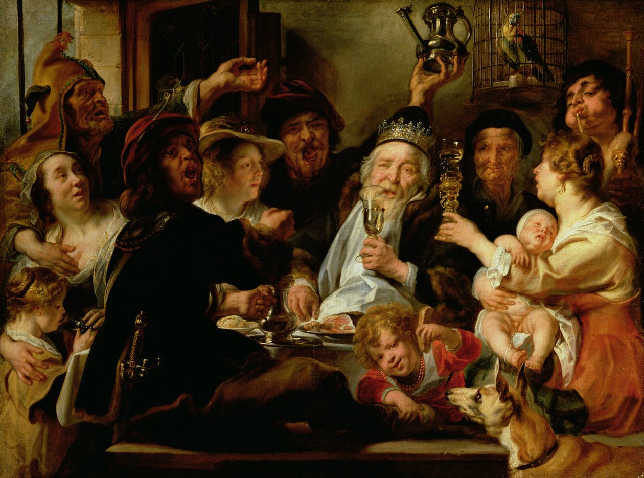 Král fazolí (Král pije), kolem roku 1638 od Jacob Jordaens