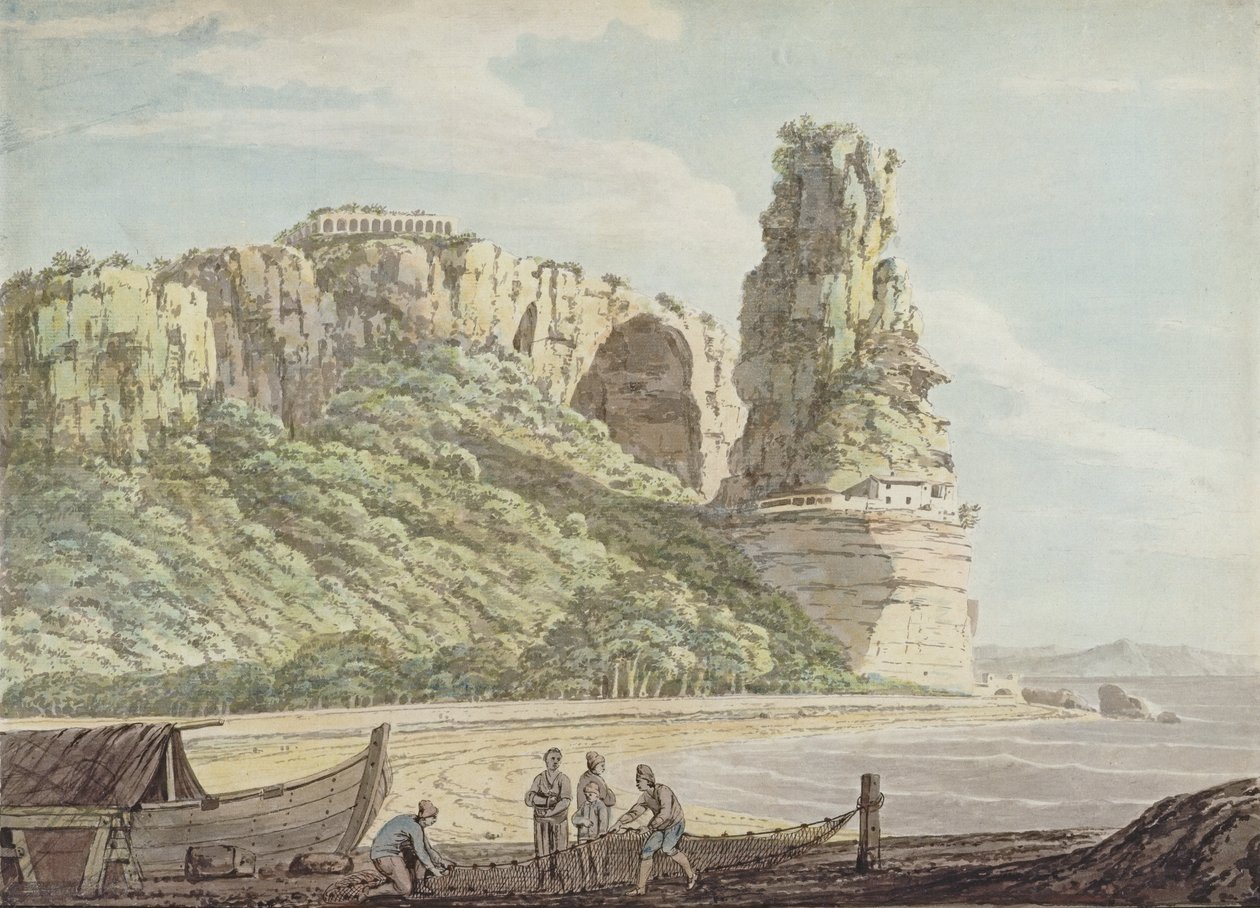 Pohled na Terracina, 1778 (wc, pero a inkoust přes tužku na papíře) od Jacob More