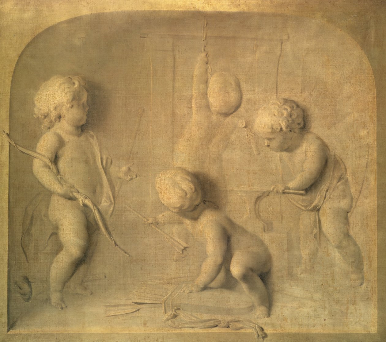 Putti vyrábí Amorovy šípy od Jacob de Wit